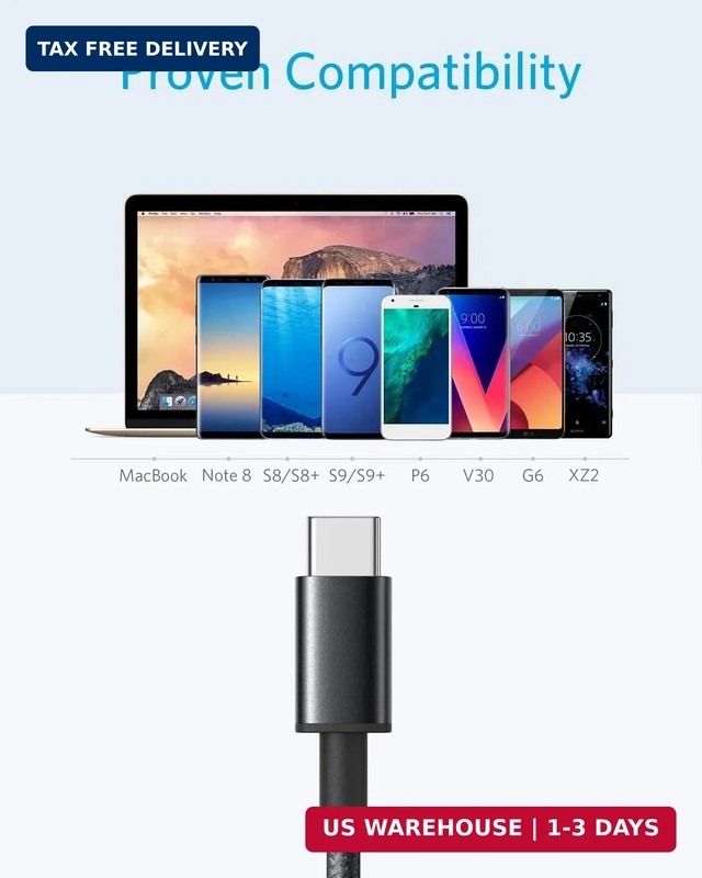 USB Type C Cable Anker 2-Pack 3Ft Premium Nylon USB-C to USB-A Fast Charging gallery