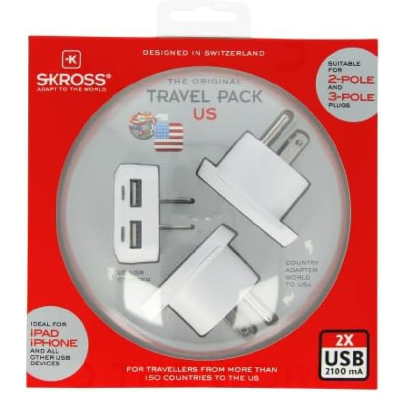 Skross World Travel Adapter Plug Kit Traveller Pack to USA 1.500251 White