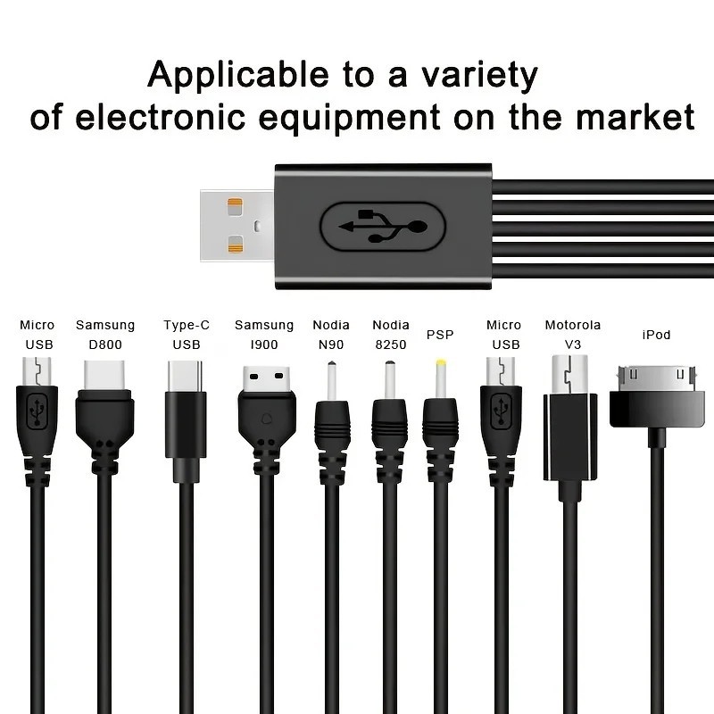 Universal 10 In 1 USB 2.0 Version Black Multi Charger Mobile Phone USB Cable New gallery