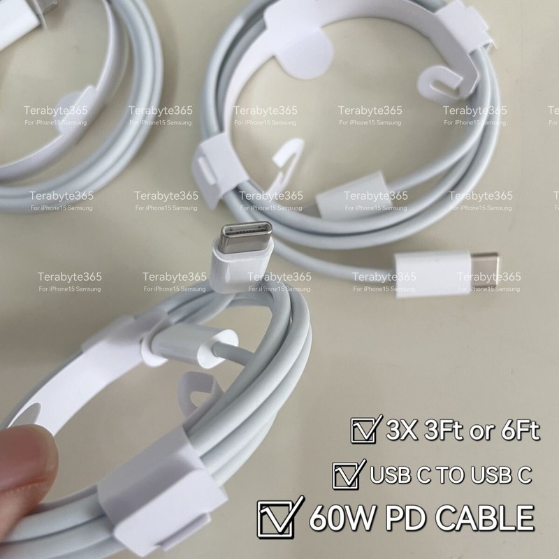 3X For iPhone 15 Samsung Macbook iPad Pro PD USB C to Type-C Cable Data Cord 60W
