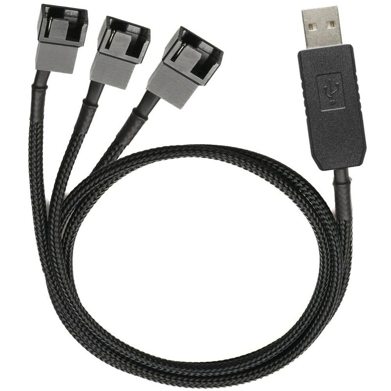 Full Speed 12V Voltage Step-Up USB to 3 Way 3-Pin and 4-Pin PC Fan Sleeved Po…