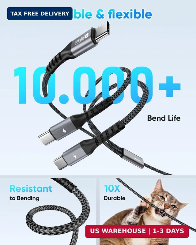 SUNGUY USB C Multi Charging Cable 4FT, QC3.0 USB C Splitter Cable 3 in 1 chargin gallery