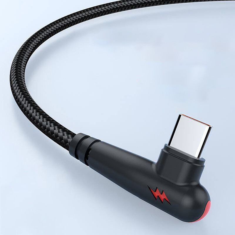 Heavy duty 120W Right Angle 90 Degree USB Type C Charger Cable Data Braided Lead
