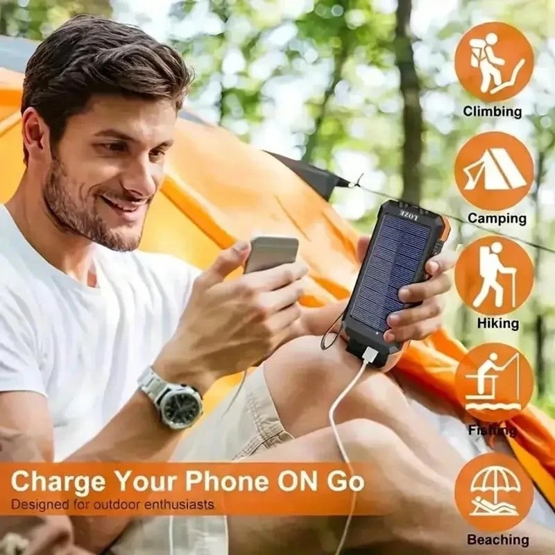 10000mAh Solar Power Bank Dual USB & USB-C Output Charger For Outdoor Adventures gallery
