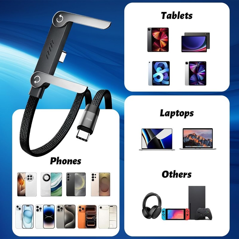 2 Pack 240w USB-C Charge Cable Invisible Stand Type C Charger Flat Phone Char... gallery