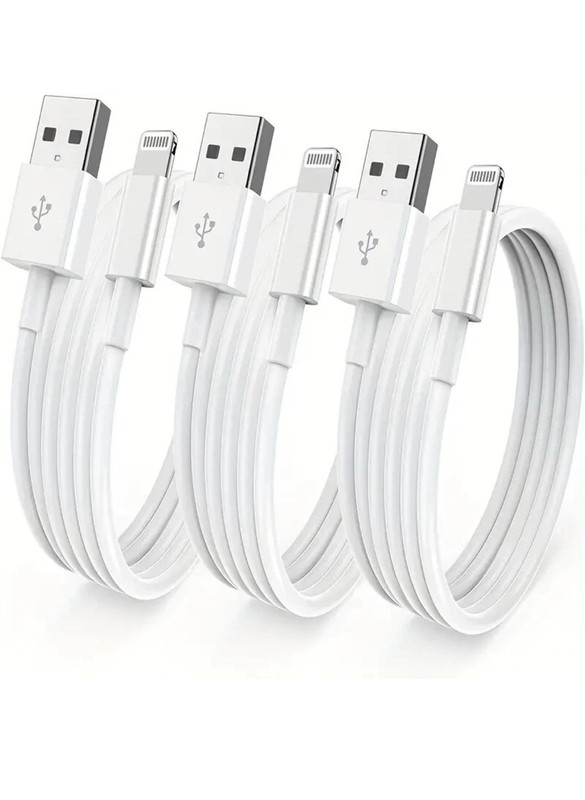 3 Pack Apple iPhone compatible USB-A White Charging Cable (3FT, 1M)