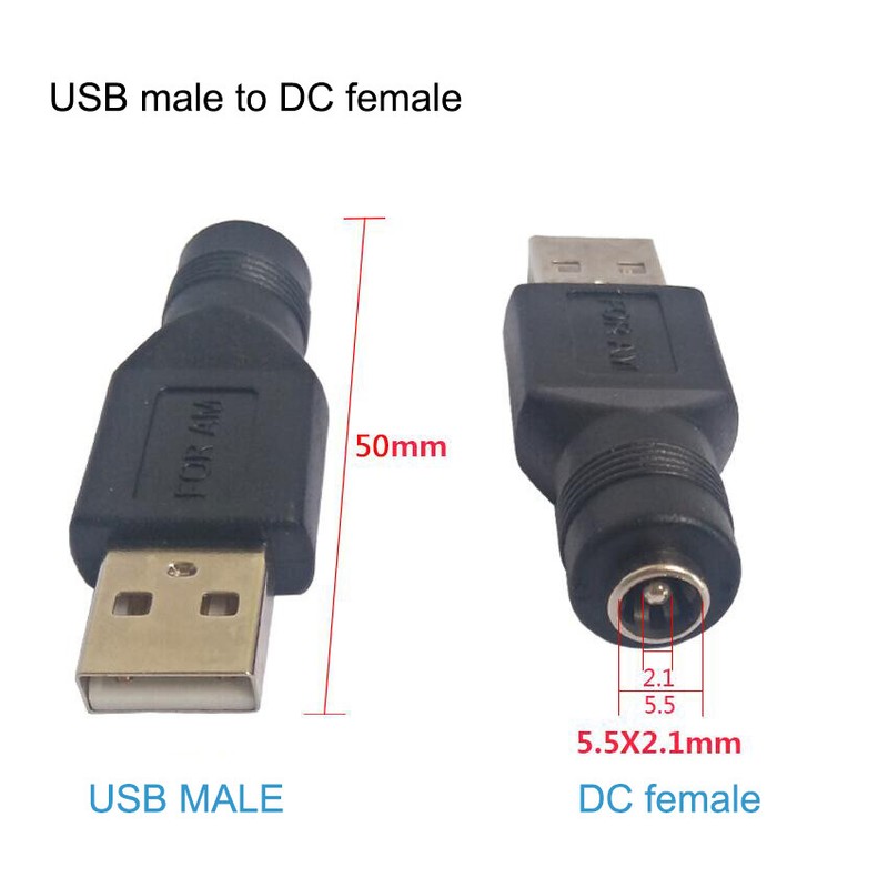 5.5 × 2.1mm DC Female Power Jack To USB 2.0 Type A Male Plug Jack Adapter gallery