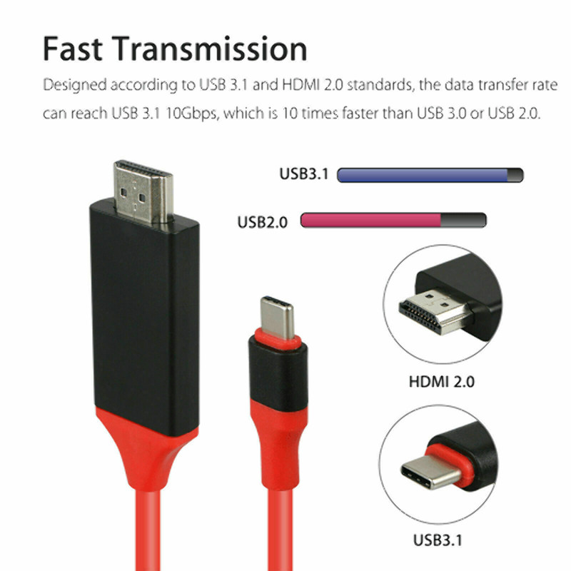 6FT USB-C Type C to HDMI HDTV TV Cable Adapter For iPhone 16,16 Plus, 16 Pro Max gallery