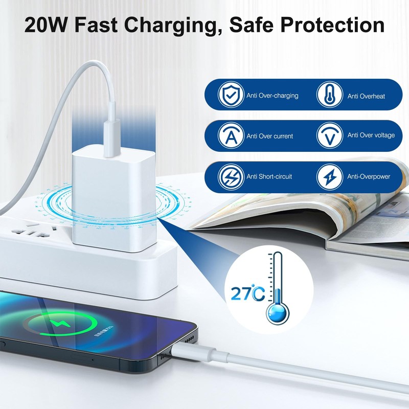 iPhone Fast Charger Apple MFi Certified 20W USB Type C to L 3ft Cable White gallery