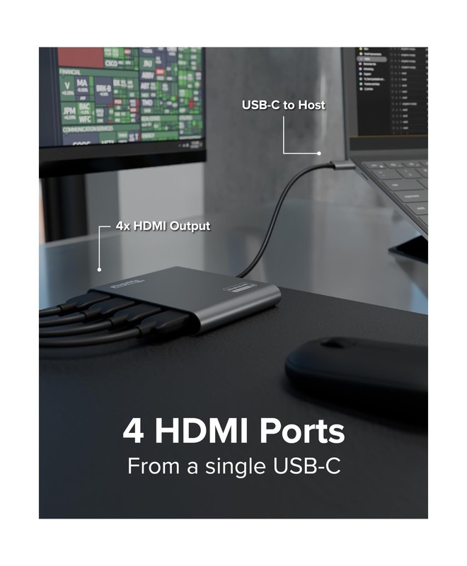 Plugable USB C to Quad HDMI 4K Adapter with 100W PD Pass-Though... FAST USA SHIP gallery