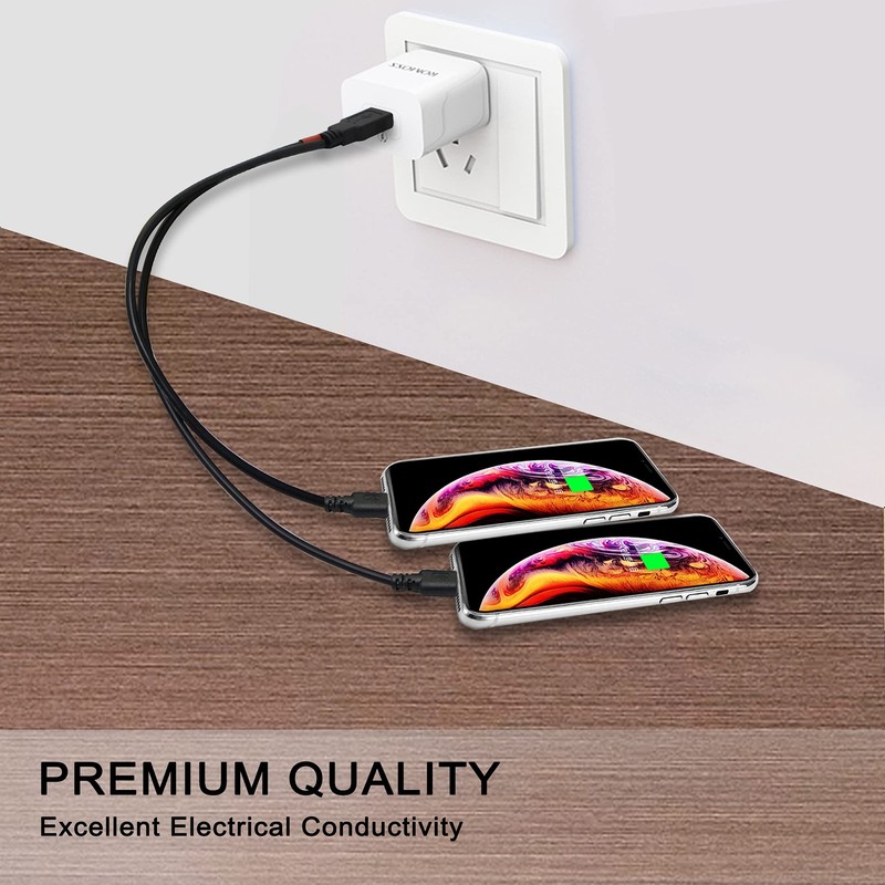 12 Inch Micro USB Splitter Cable USB 2.0 Type A Male to Dual Micro USB Male Y... gallery
