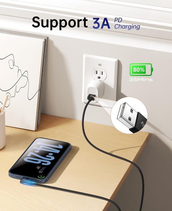 90° Right Angle USB C Cable 10ft 2-Pack - Fast Charging Heavy Duty Type C for iP gallery