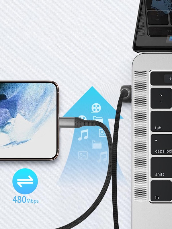 Right Angle USB A to C Cable 90 Degree 66W USB A to C PD Power Delivery Nylon... gallery