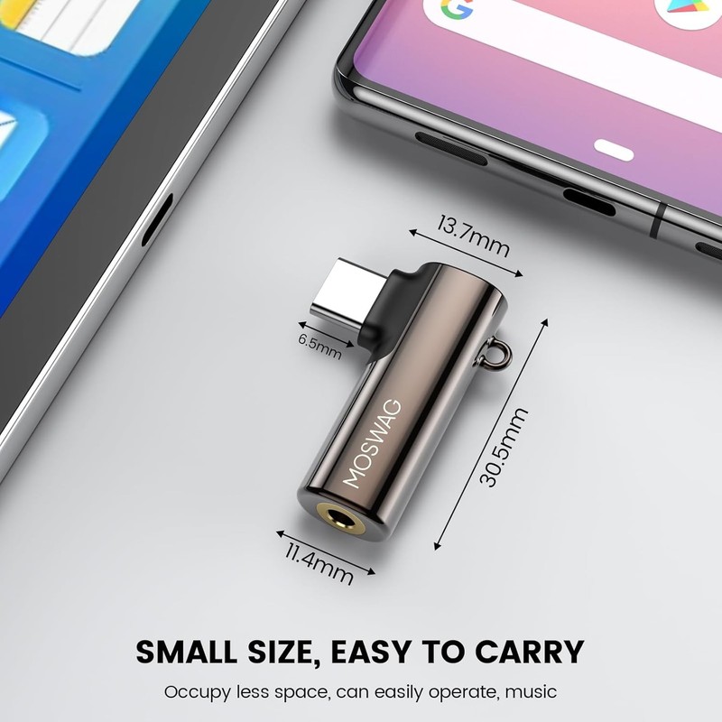 MOSWAG USB C to 3.5mm Jack Type C Headphone Adapter Right Angled Aux Mic Audio D gallery