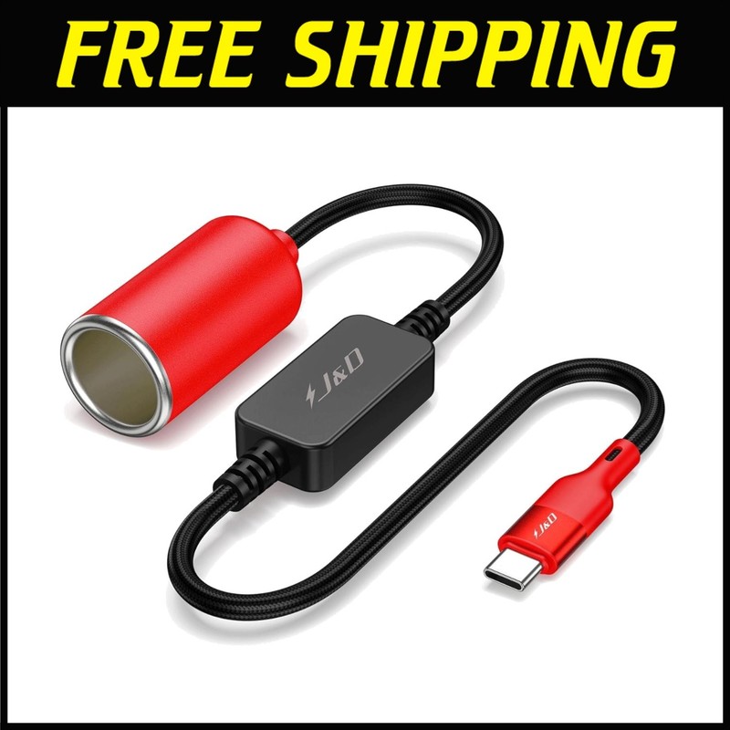 12V Car Cigarette Lighter Socket Cable for Dash Cam, Red