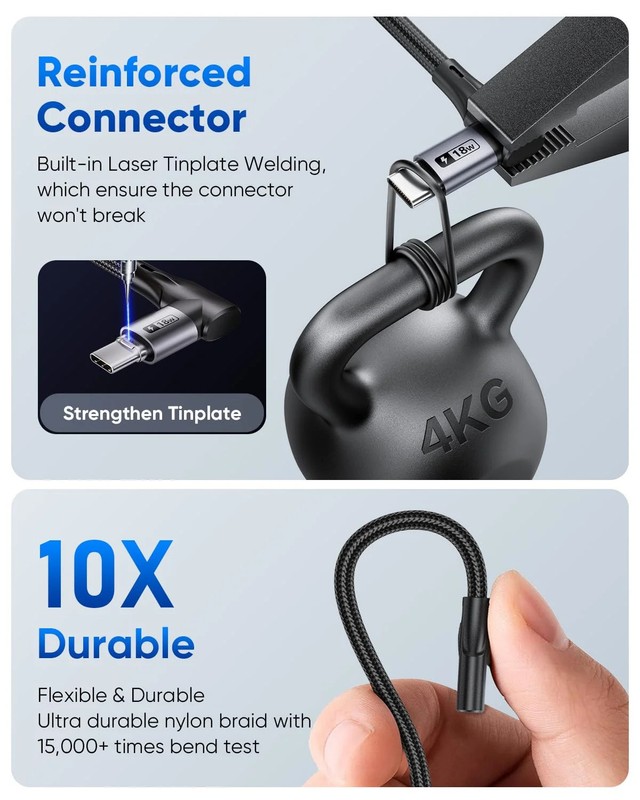 SUNGUY Right Angle USB C Cable 2Pack, [2FT/0.6m] Short 90 Degree USB-A to USB-C gallery