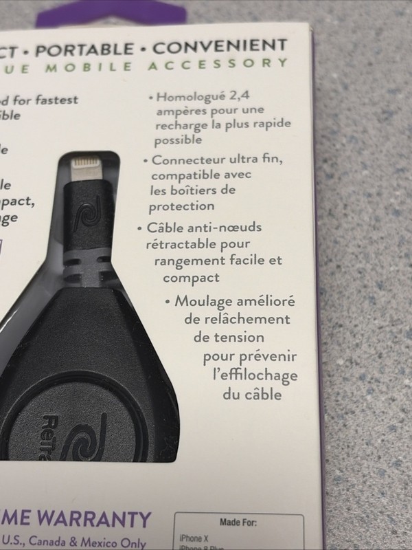 ReTrak Premier Retractable iPhone to USB Cable – 3.2ft, Black NEW gallery