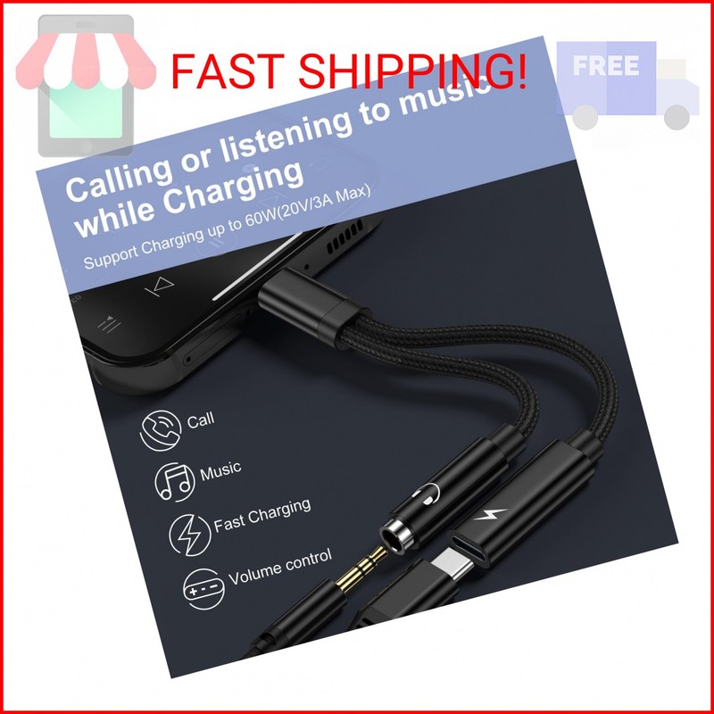 USB C to 3.5mm Headphone and Charger Adapter for Samsung Galaxy A17 A56 A55 A35 gallery
