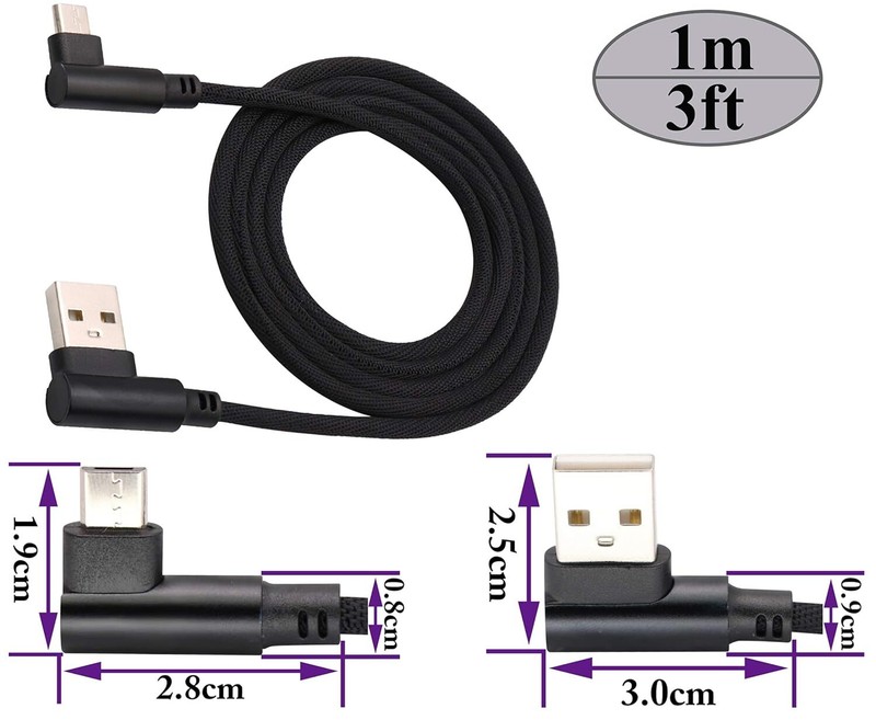 2.4A 3/6/10Ft Micro USB Cable 90 Degree Angle Charger For Samsung Android LG Lot gallery