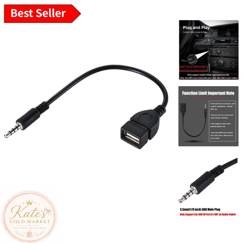 Compact 3.5mm AUX to USB Converter for Music Enjoyment in Your Vehicle