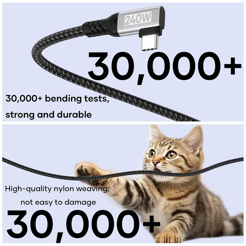 High-Speed 1.64FT USB C to C Cable, 240W PD 3.1, Right Angle Braided Design gallery
