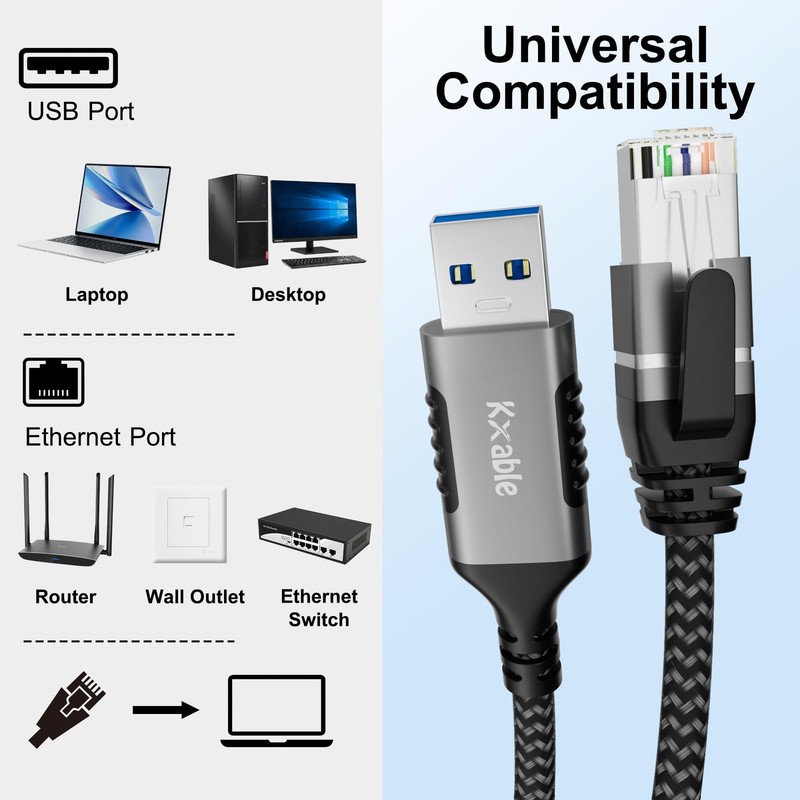 8 FT USB to Ethernet Cable 3.0 A Male to RJ45 Male Gigabit LAN Network Cord gallery
