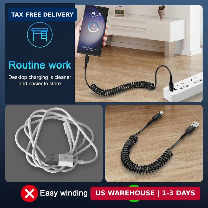 USB to USB C Cable iPhone 17 Coiled 3FT Car Charger Cord for iPhone 16e/16/16 Pr gallery