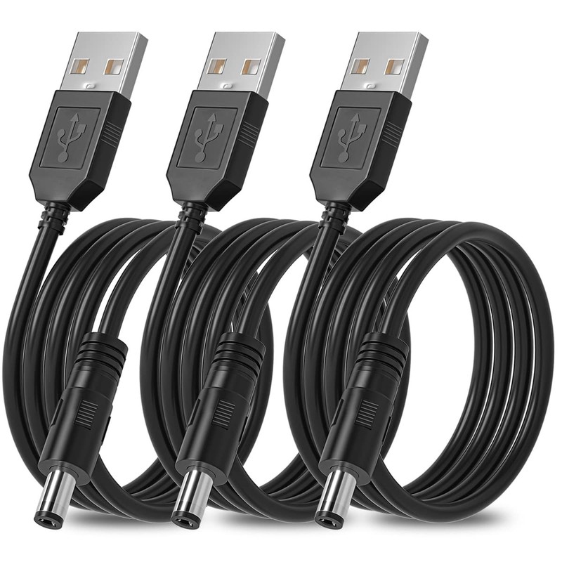 3-Pack 4ft USB 2.0 A Type Male to DC 5.5 x 2.1mm DC 5V Power Plug Connector C…