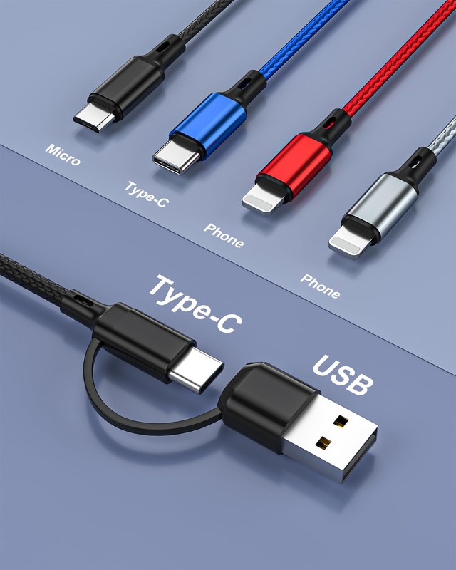 3-Pack 6-in-1 Multi Charging Cable, 6ft, 2.4A, USB-C, Micro USB, All Devices gallery