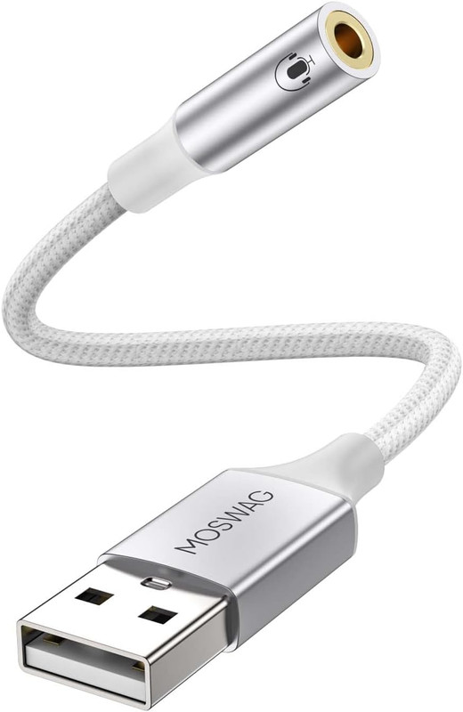 USB to 3.5mm Jack Audio Adapter,USB to Aux Cable with TRRS 4-Pole Mic-Supported