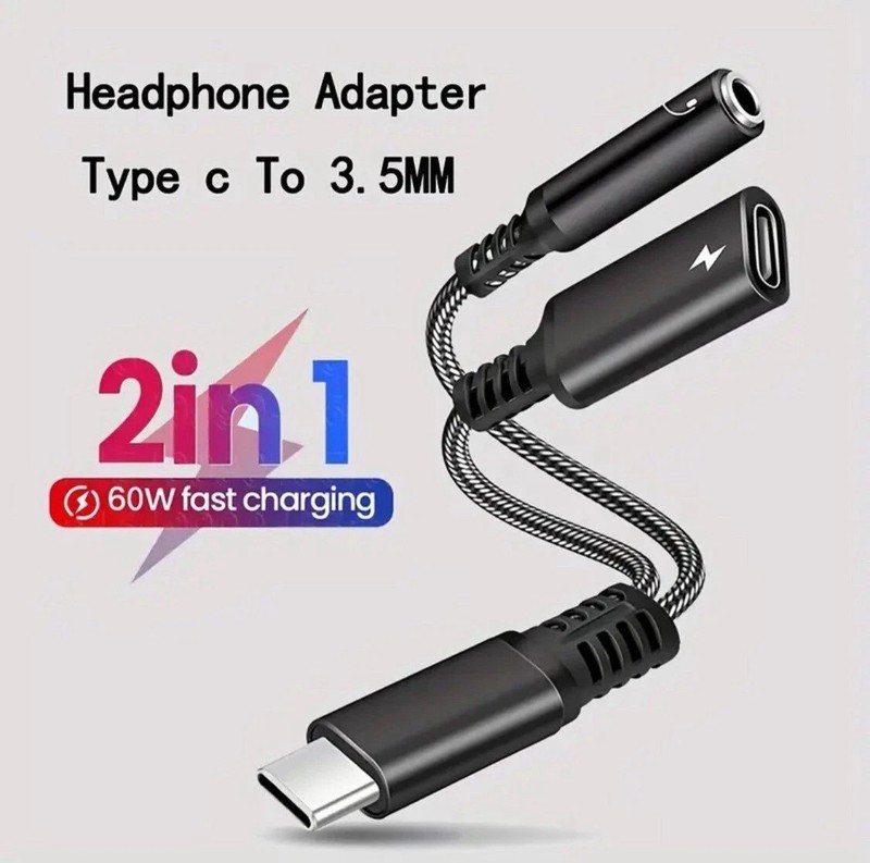 2 IN 1 Audio Charger Splitter Type C Aux Headphone Jack USB C to 3.5mm Adapter gallery