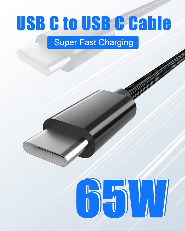 65W USB C to USB C Cable, Nylon Type C Charge Cable, Fast Charging Type C Cab... gallery