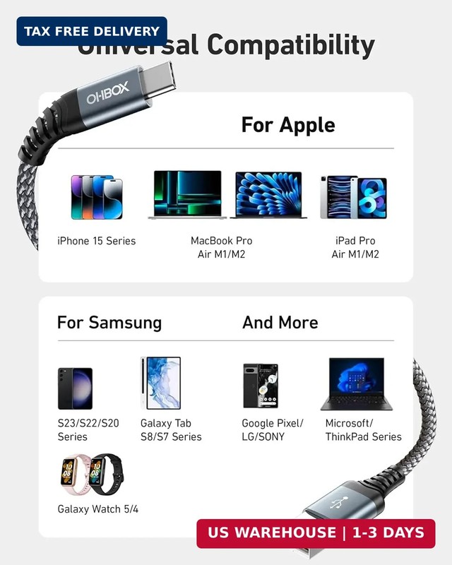 USB to USB C Cable 60W Fast Charging [2 Pack 6FT], USB A to USB C Cable for CarP gallery