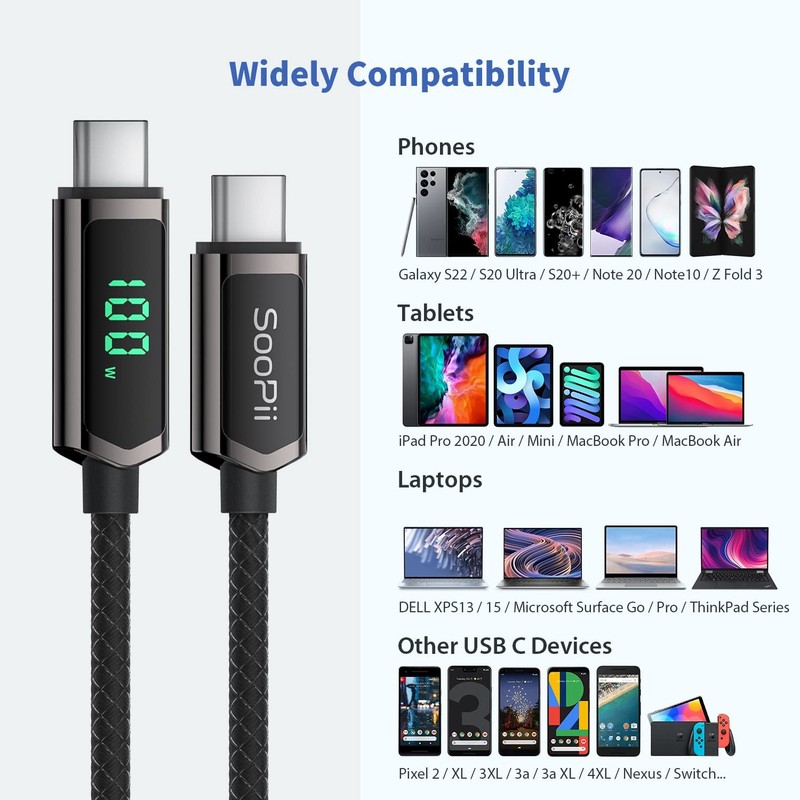100W USB C to USB C Cable, 4FT Nylon Braided TypeC Cable, PD Fast Charging Ca... gallery