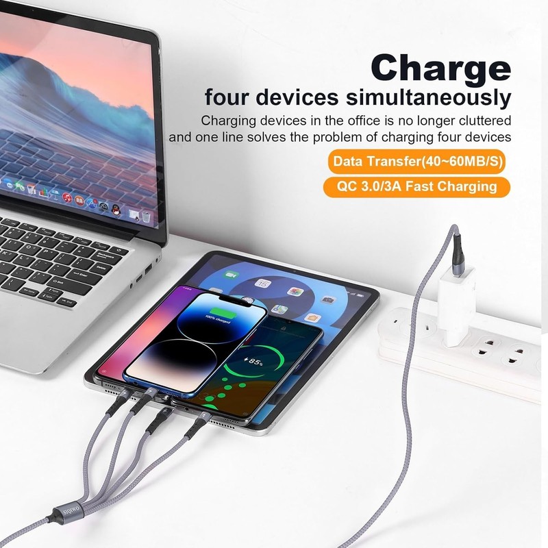 Multi USB C Fast Charging Cable 4FT 2 Pack 4 in 1 Type C Splitter iPhone iPad gallery