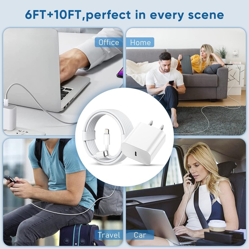 Fast-Charging-Cord [MFi Certified],20W PD USB C Wall Charger and 2-Pack(6ft+1... gallery