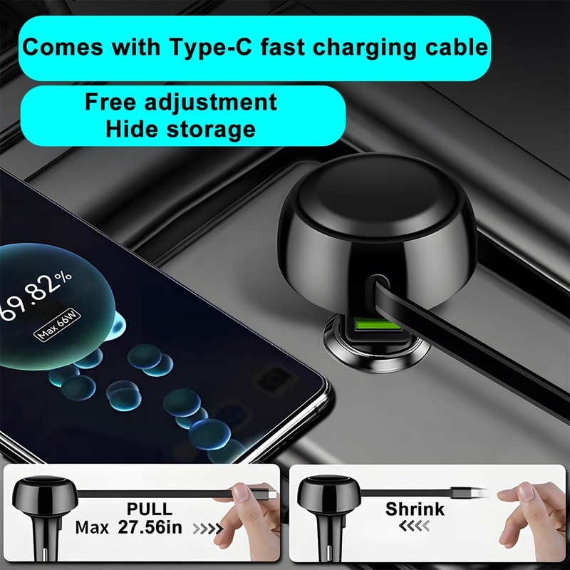Ankuee Retractable Car Charger, 2 in 1 Super Fast Vehicle 1.97 x 3.54 inches gallery