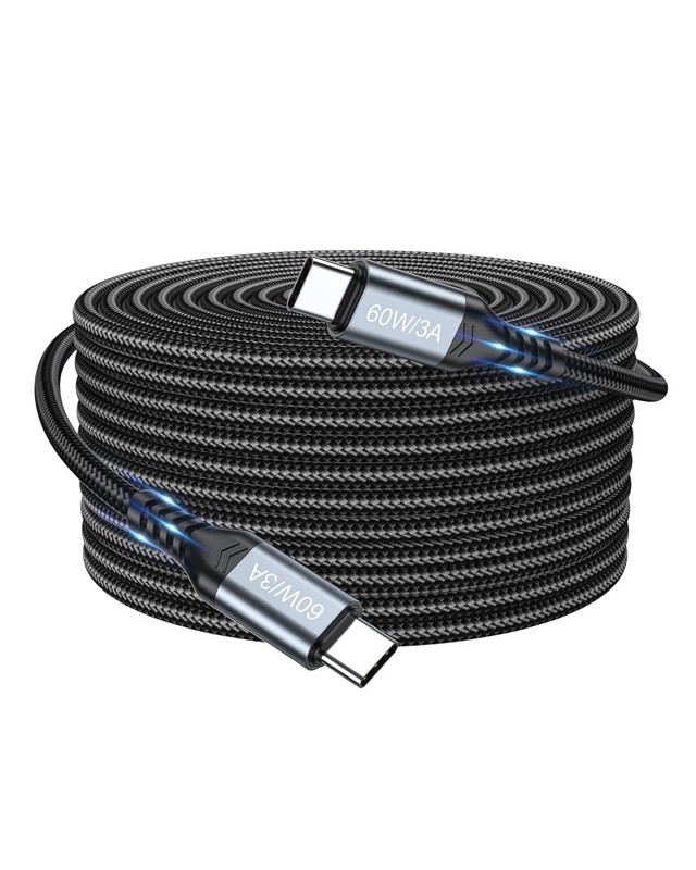 25ft USB C to USB C Cable (Charge Only), Extra Long 25 Foot Type C Charger Co…