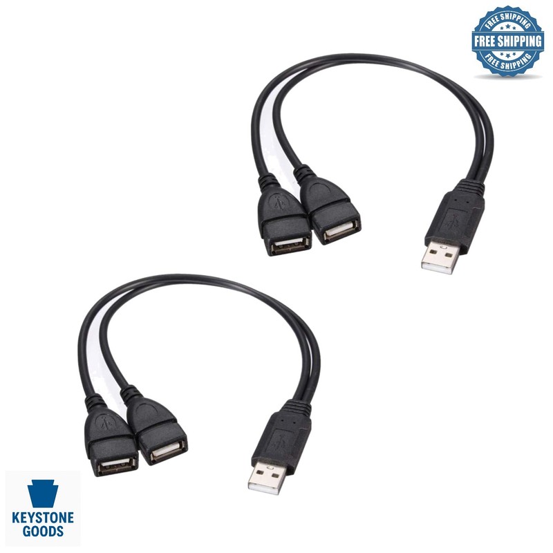 2 Pack USB 2.0 Splitter Cable Dual Female Ports for Charging & Data Transfer