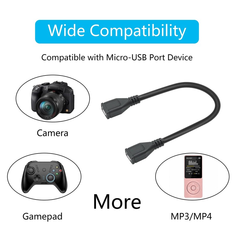 2 PCS 9 Inch Short Micro USB Extension Cable Female To Female Charging Sync gallery