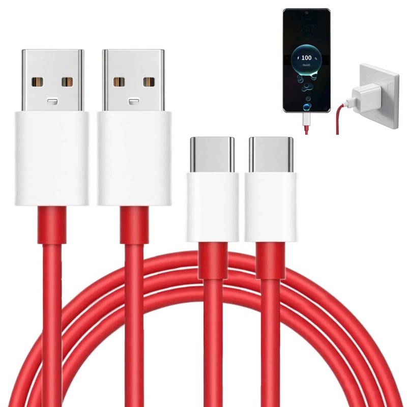 YUEWEESER 2-Pack USB C Charging Cable for Oneplus, Type C 9.14 meters, Red