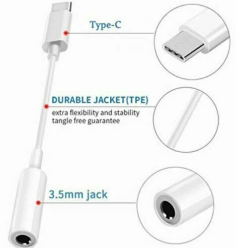Universal USB Type C to 3.5mm AUX Headphone Adapter Jack Cable For Android White