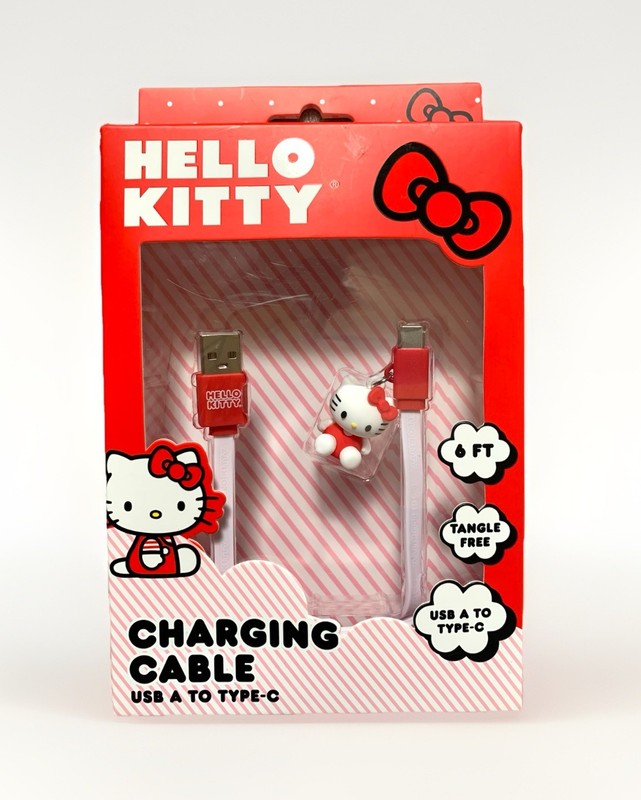 NEW Hello Kitty USB-A to USB-C 6ft Fast Charging Cable w/Hello Kitty Charm