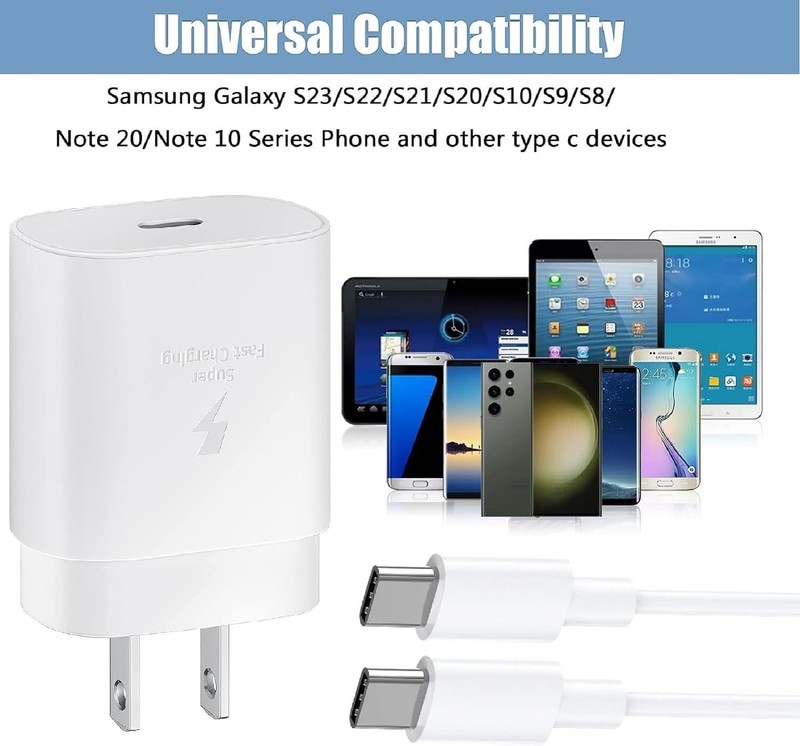 2 Pack 25w USB-C Super Fast Wall Charger+6FT Cable FOR Galaxy S24 S23 S22 Ultra gallery