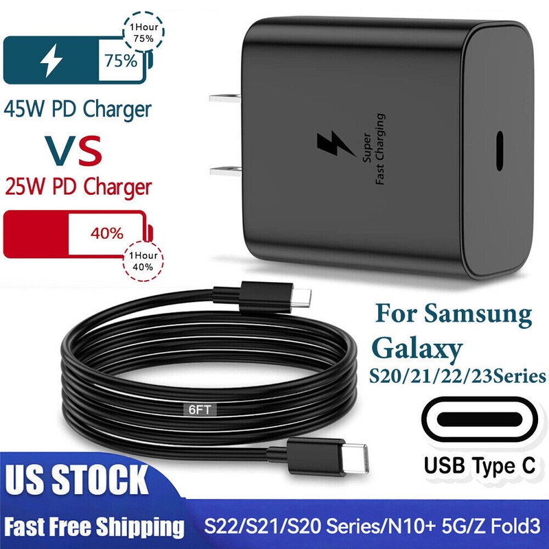 👍 45W USB-C Super Fast Charging Wall Charger & USB-C Type C Cable For Samsung E