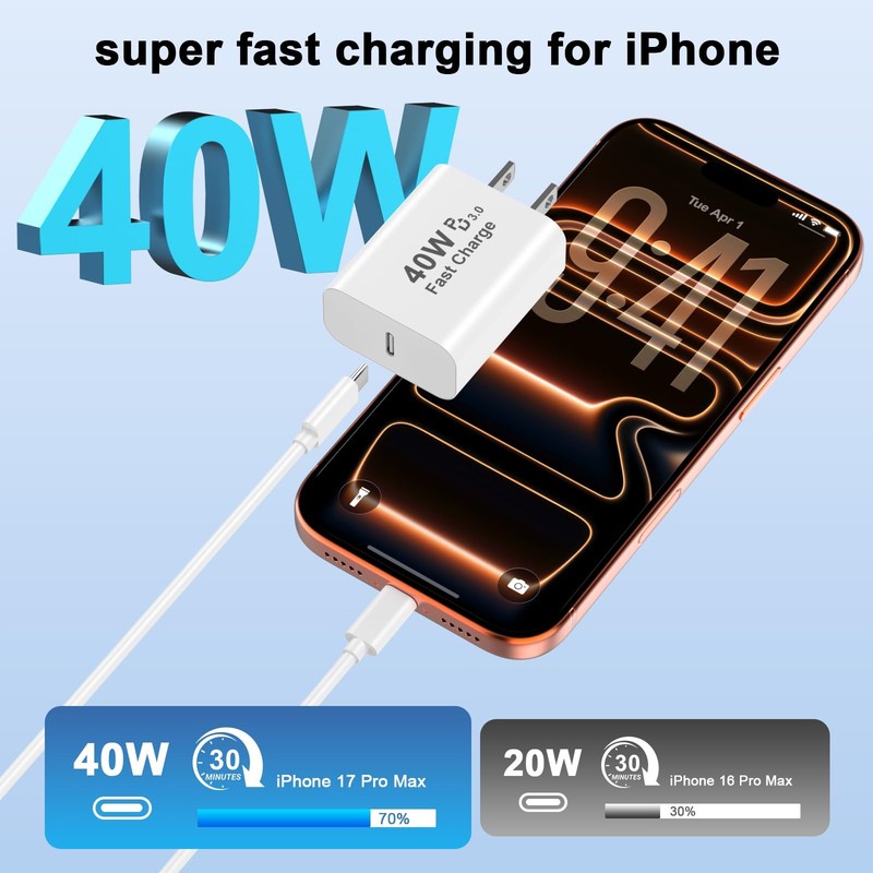 iPhone 17 Pro Max Charger Fast Charging,[Apple MFi Certified] 2 Pack 40W USB ... gallery