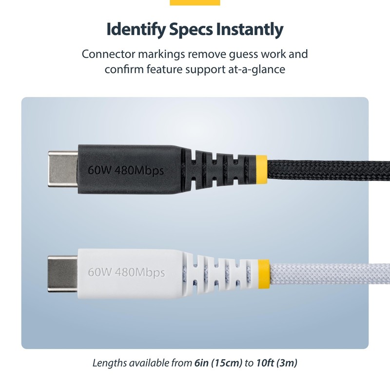 StarTech.com 1ft (30cm) USB-C Charging Cable, 60W (3A) PD, 1 ft, Black gallery