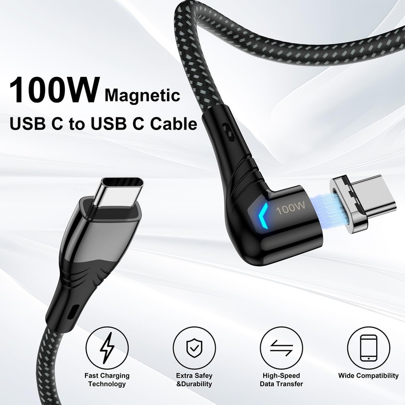 100W USB C to USB C Magnetic Charging Cable (2 Pack, 5ft) Right Angle Magneti... gallery