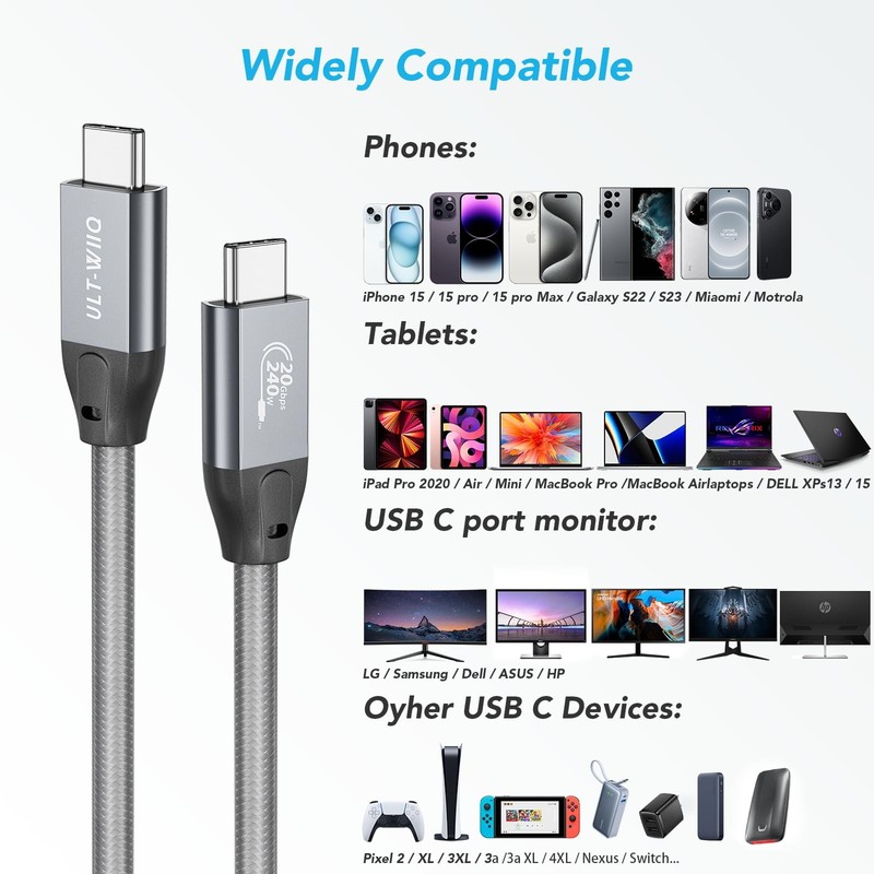 5Ft Nylon Braided USBC To USBC 3.2 Gen 2x2 Video Cable 8K@30Hz 4K@144Hz gallery