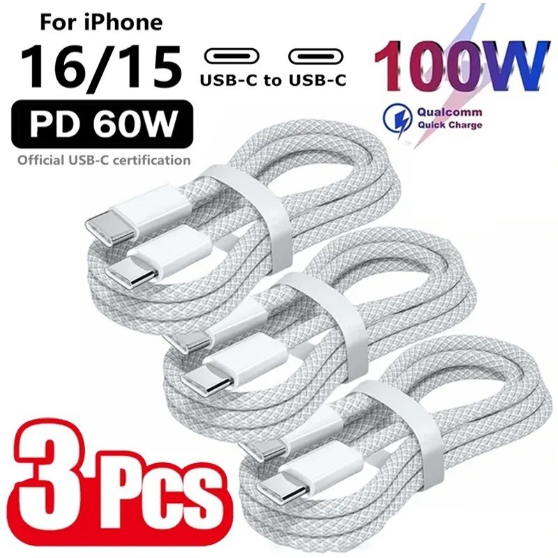 3PCS USB-C to USB-C 100W Fast Charging Cable – High-Speed Charging & Data Sync